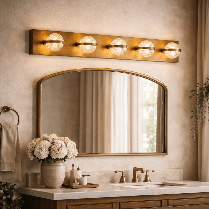 Éclairage pour meuble-lavabo Weston Globe, H 4,7 po x l 31,5 po x P 5,9 po, 5, 4.5, Clear Glass, E26 / moyen (standard)