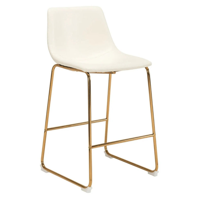 Tabourets de comptoir avec cadre doré, Simili cuir blanc