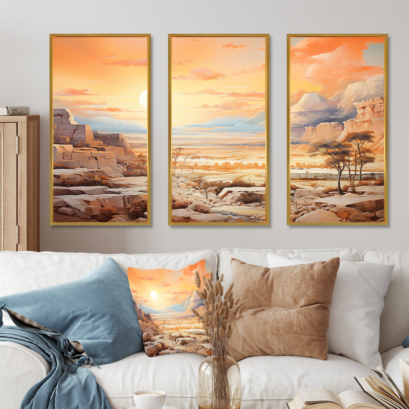 Zenith Desert Sunset - ensemble d'art sur toile désert, Cadre flottant doré, H 40 po x l 60 po x P 1 po