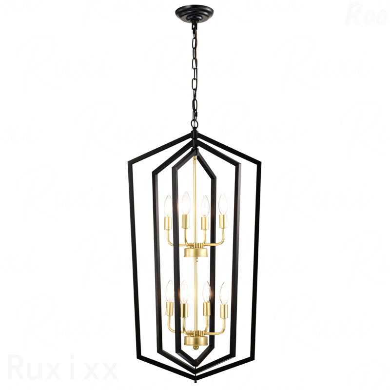Lustre - Lanterne suspendue à 8 niveaux de style campagnard à niveaux, métal au fini noir, luminaires suspendus modernes