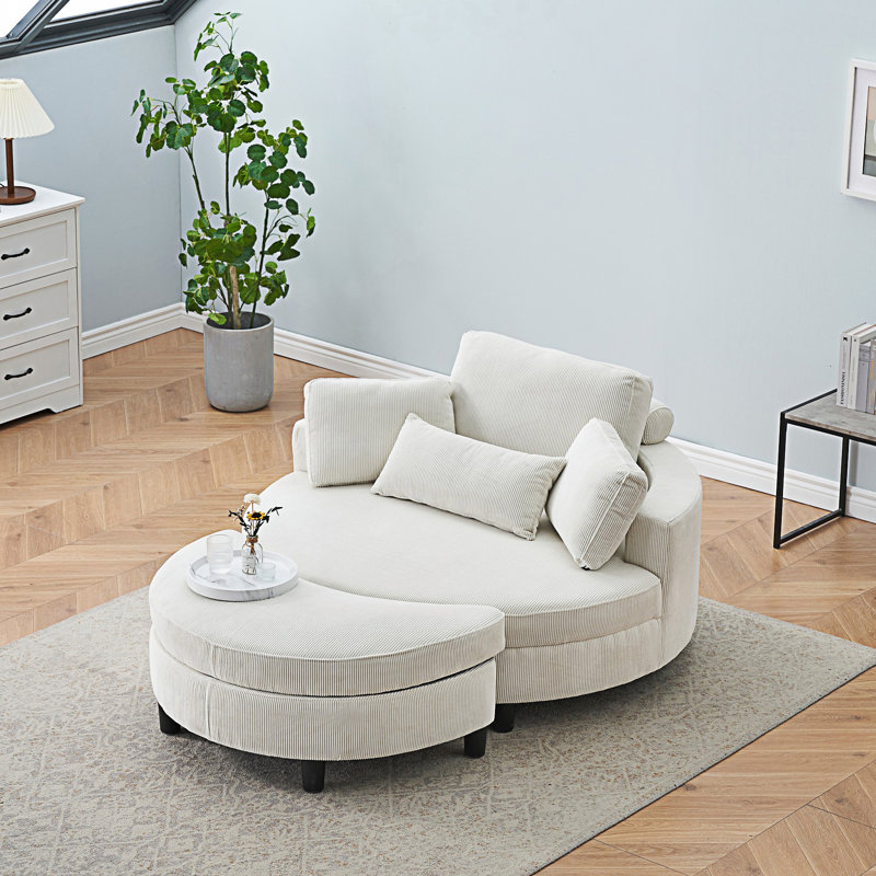 Petit canapé avec deux coussins décoratifs, un coussin de taille et un plateau supplémentaire, Beige
