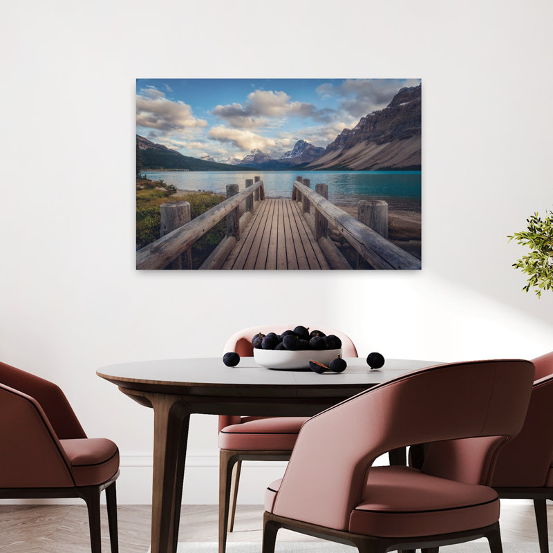 Art contemporain, paysage de montagne paisible et serein tranquille, H 24 po x l 36 po