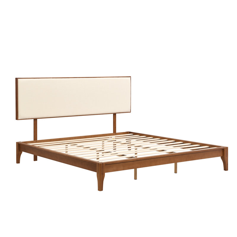 Lit plateforme très grand en bois de bambou sec de très grande taille, avec tête de lit tapissier ajustable à structure en bambou, assemblage facile