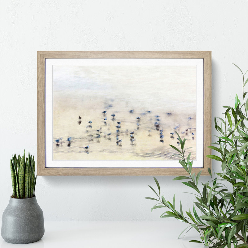 Seagulls upon the Beach - Picture Frame Painting Print, 24cm H x 33cm W x 2cm D, Oak Framed