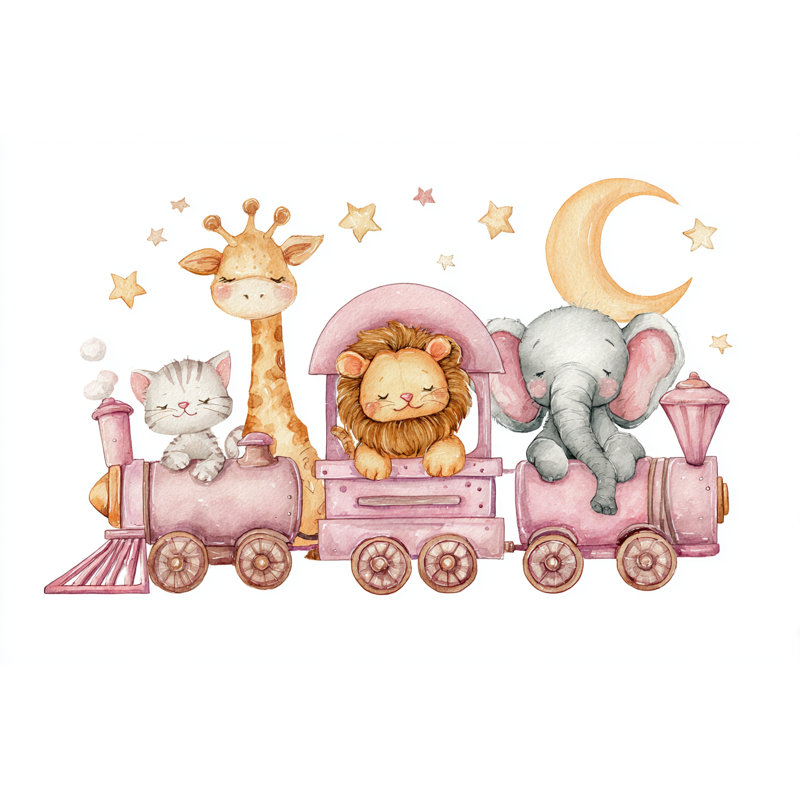 Animal Friends Train Ride - Art mural sur toile tendue