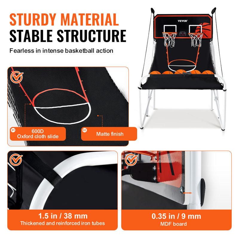 Foldable Black and White Indoor Basketball Arcade Game with Electronic Scoreboard