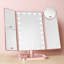 Miroir de maquillage lumineux avec grossissement 2X 3X 10X, contrôle tactile, conception à trois volets, double alimentation, 21 lumières DEL pour une application de maquillage précise-268408671