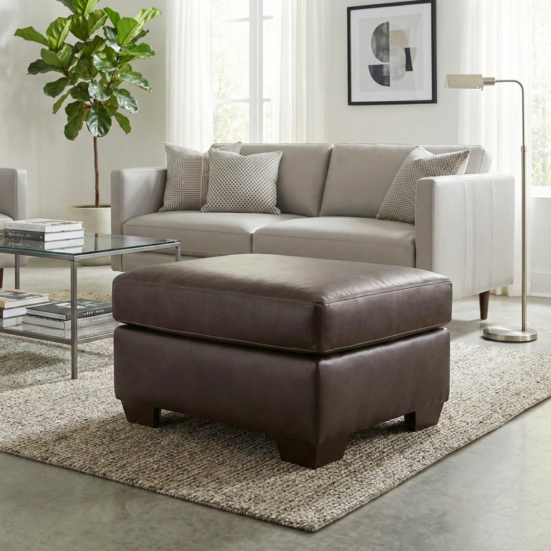  Holmes Leather Upholstered Ottoman, Brown