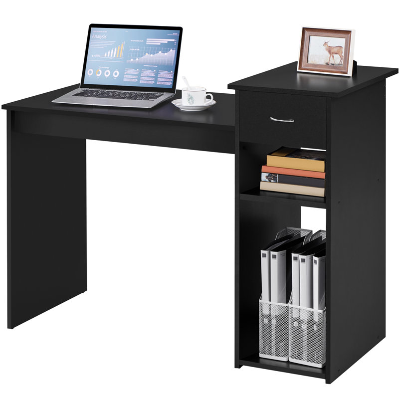  Computer Desk Laptop Table with Drawer & Shelves, Black