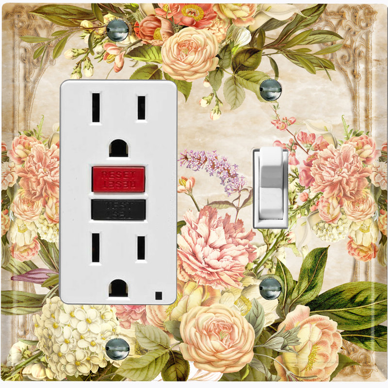 Patterned 2 - Gang Combination Plate Standard Combination Wall Plate, Light Pink/Green