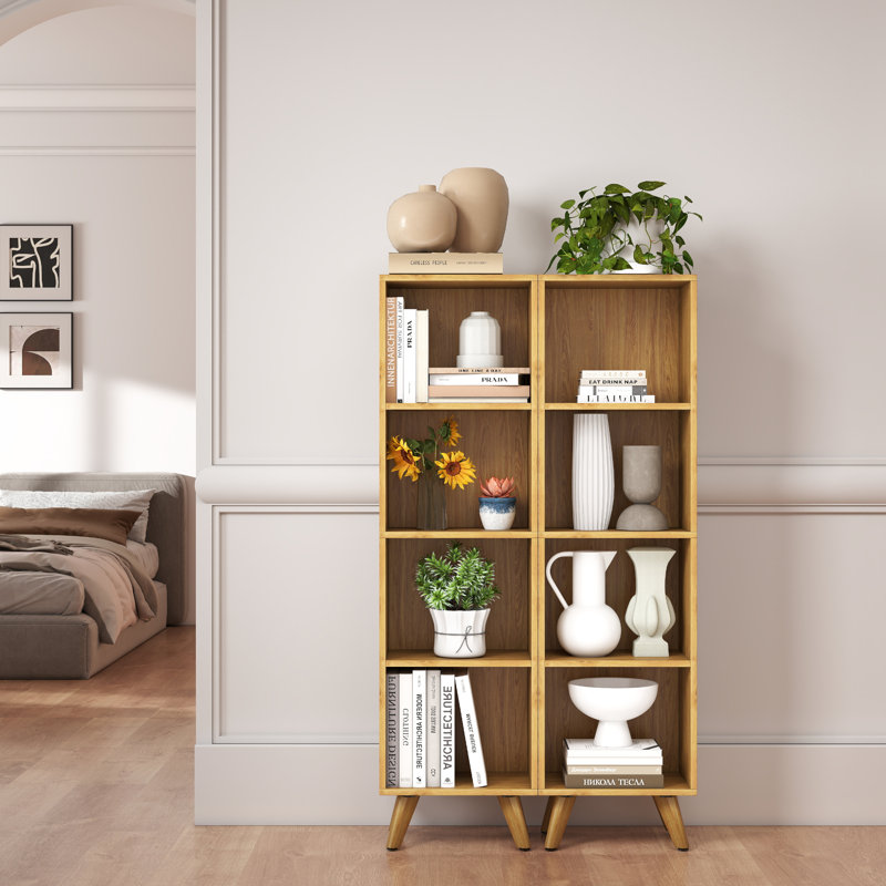 Bibliothèque à 4 tablettes avec tablettes réglables et pieds en bois robustes Ronald, H 52,95 po x l 14,57 po x P 9,45 po