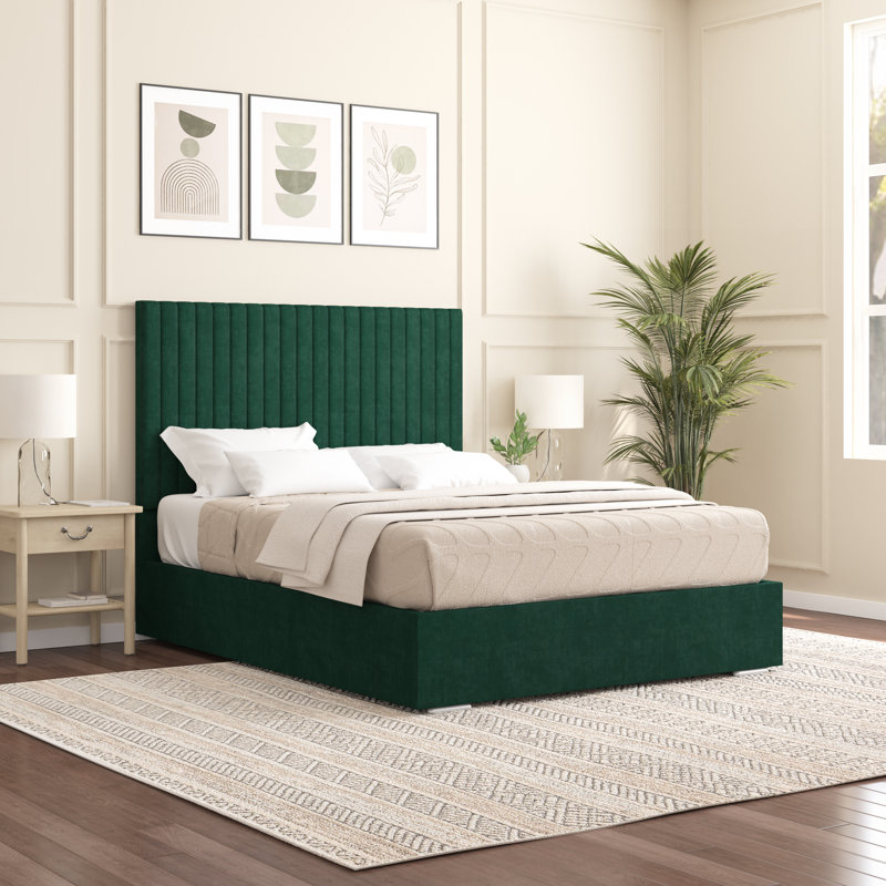 Aidean Upholstered Bed Frame, Double (4'6), Emerald