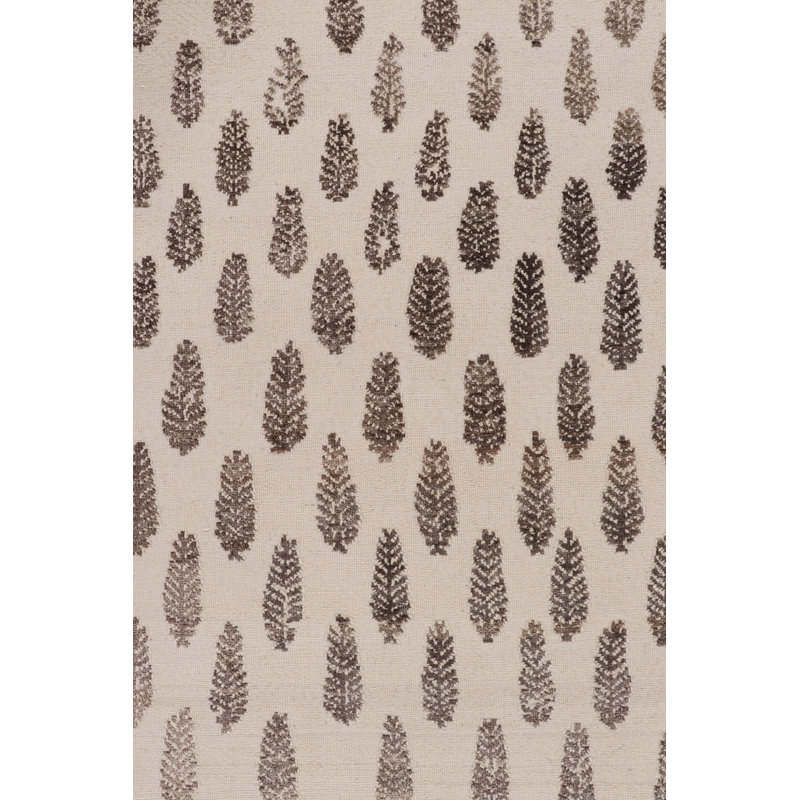Rug & Kilim’S Modern Block Print Rug In White With Mauve Floral Patterns, Rectangle 10' x 14'