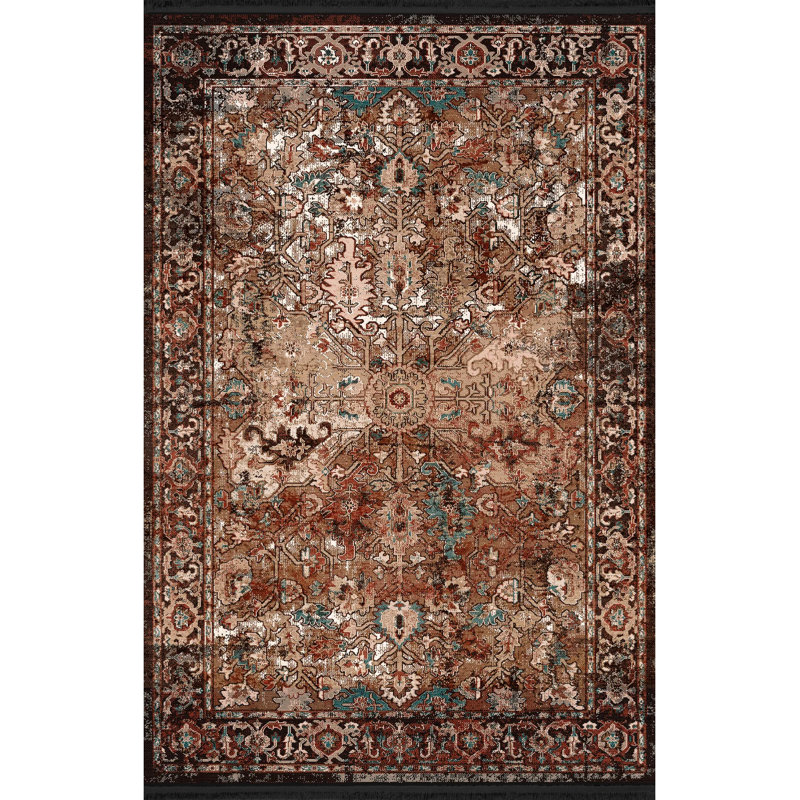 Tapis décoratif rétro multicolore, Rectangle 3 pi 11,24 po x 5 pi 10,87 po