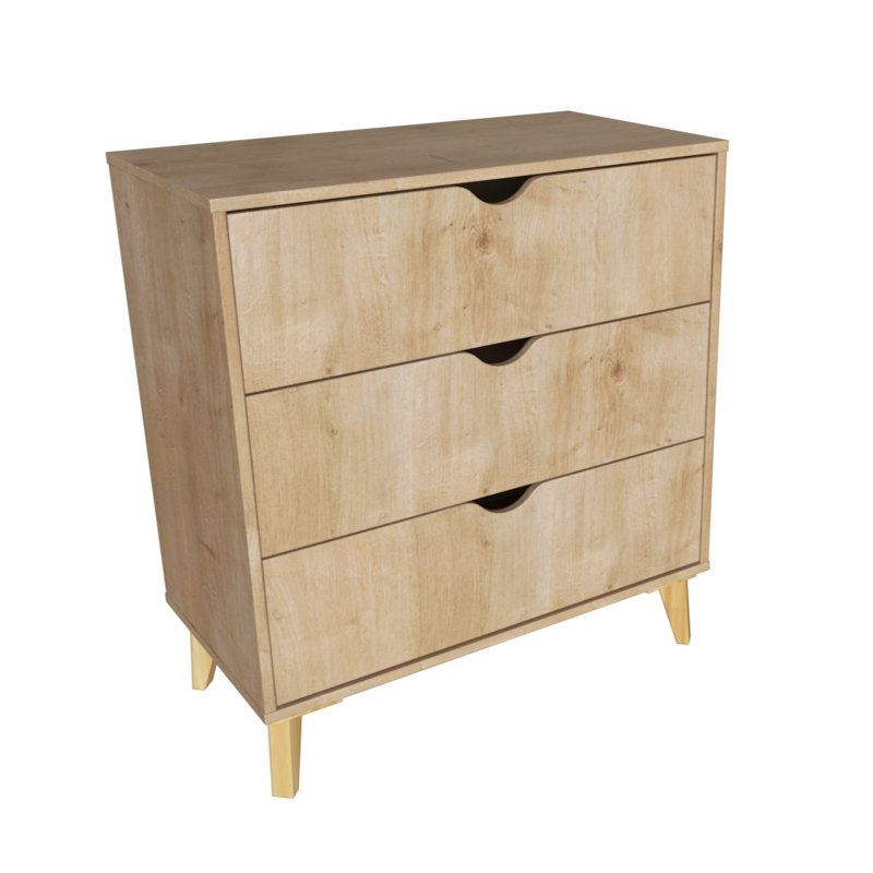 Commode 3 tiroirs Jayvan, Bois naturel