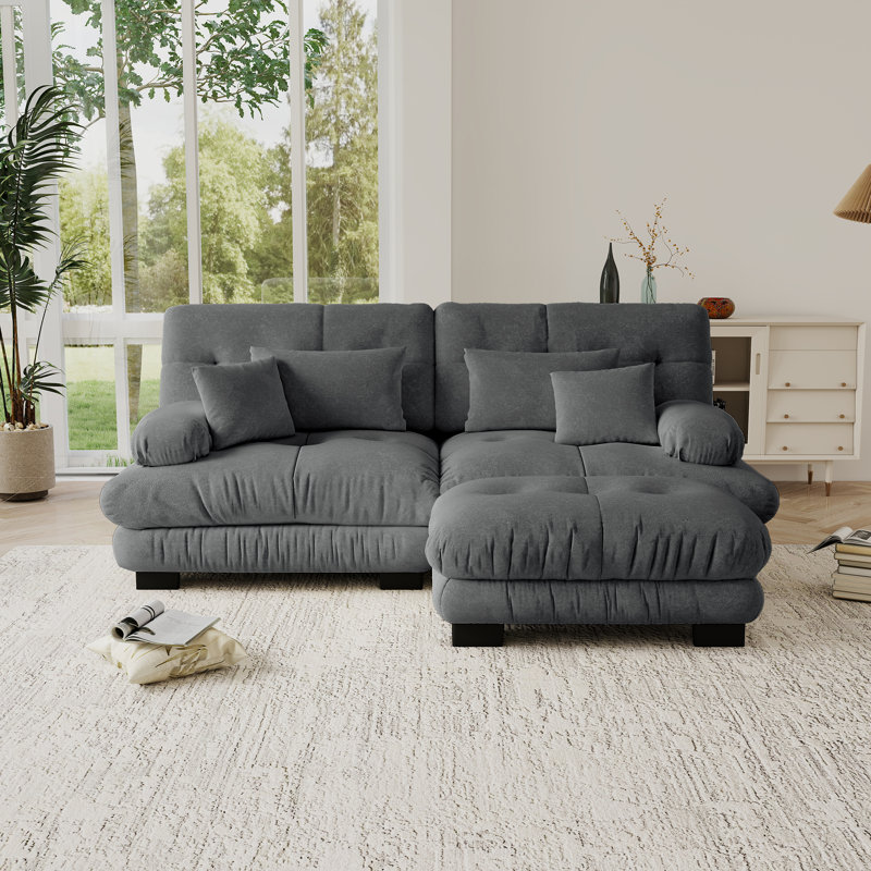 Canapé, ensemble de salon, canapé Cloud, canapé en L, tissu chenille, Gris