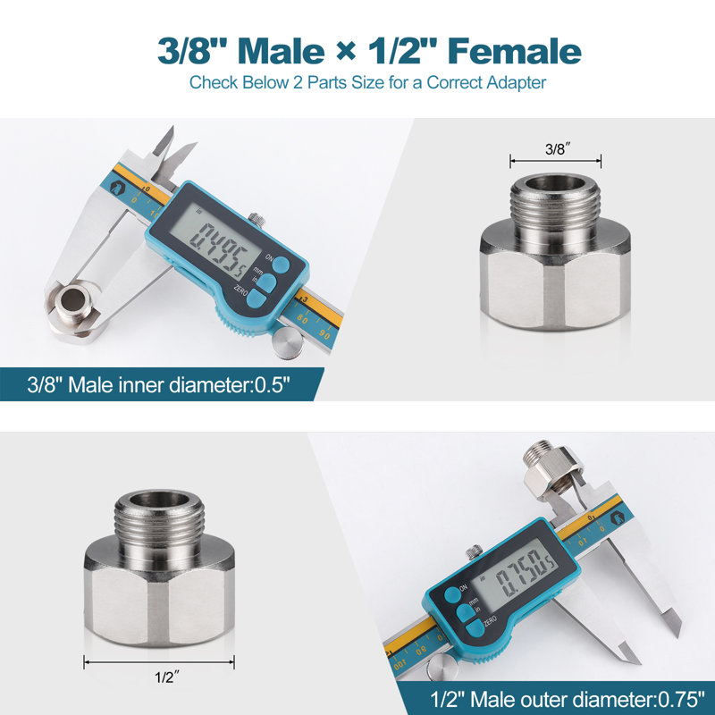 2PCS Brass Pipe Fitting, Water Hose Adapter Faucet Adapter 3/8" NPSM Male Pipe x G1/2" NPSM Female Pipe