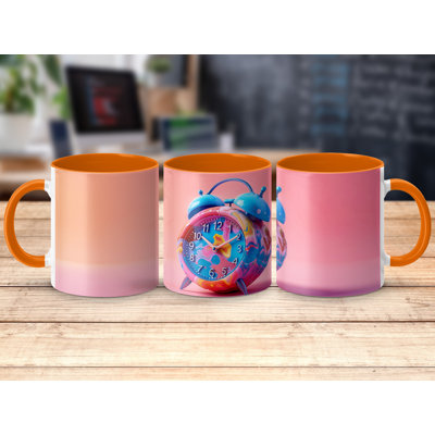 3D Design 11oz Accent Mugs – Ceramic Coffee Cup with an Orange Handle and Interior