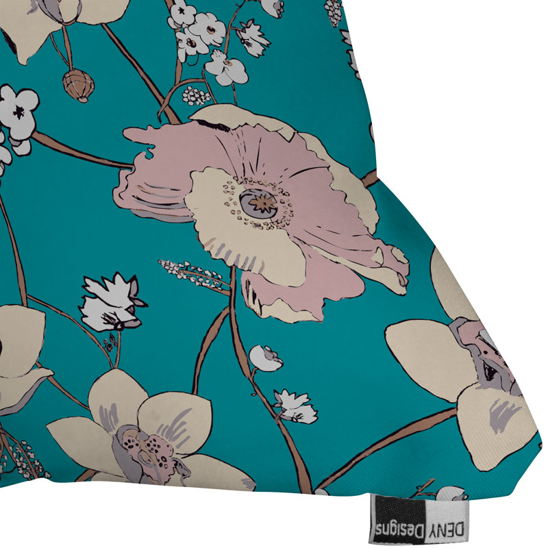 Coussin décoratif intérieur/extérieur turquoise peint, 16 po x 16 po