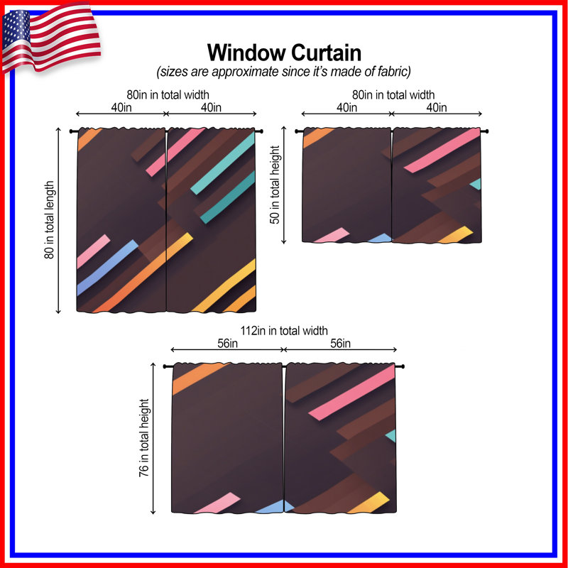 Rideaux de fenêtre colorés et diagonaux colorés obscurcissant et obscurcissant - 2 panneaux, 40 po x 50 po - 2 panneaux