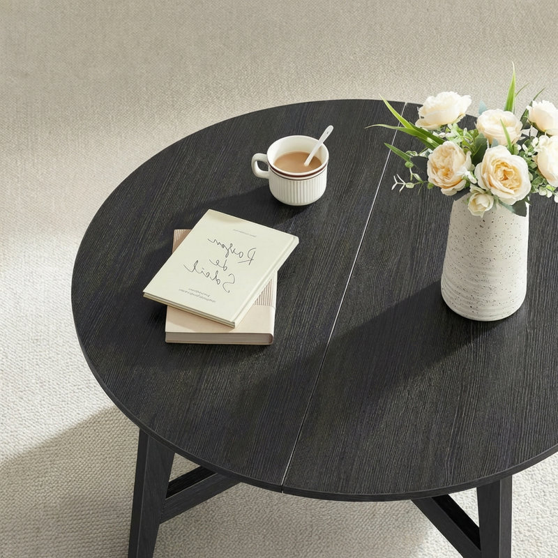 31.5" W Mid-Century Modern Coffee Table, Black