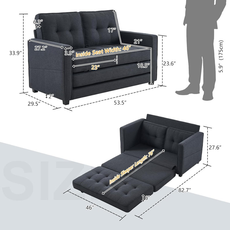Learco Upholstered 53.54 " Sofa Bed, Black