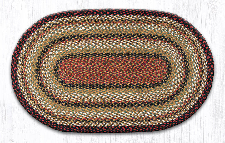  Oval Braided Jute Ru Burgundy Mustard Ivory Rustic Farmhouse, 27"x45"
