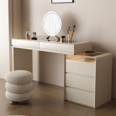 Coiffeuse avec miroir lumineux, 5 tiroirs, 1 chaise
