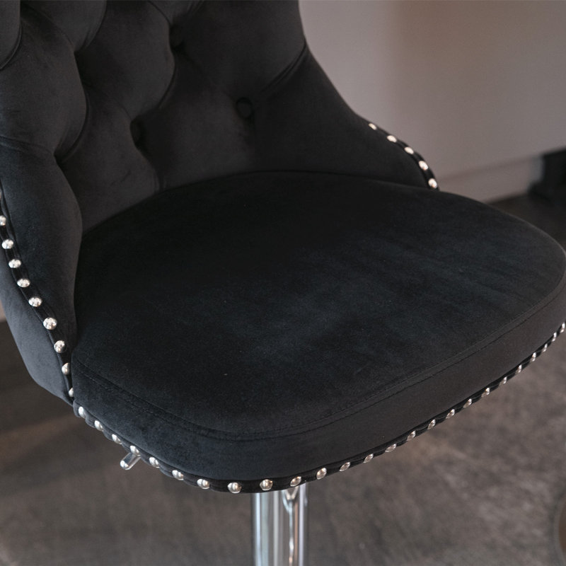 Tabourets de bar pivotants en velours à hauteur réglable de 25 à 33 pouces, tabourets de bar à base chromée avec dossier capitonné confortable pour un pub à la maison et un îlot de cuisine, ensemble de 2