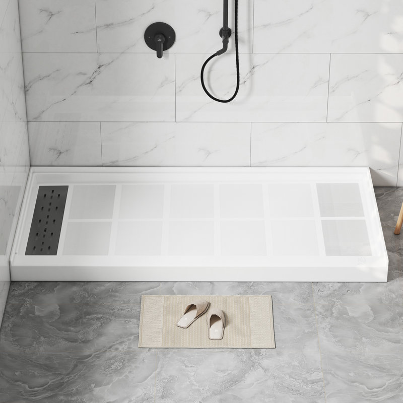 48/60"W x 32/36"D Multiple Sizes Single Threshold SMC Shower Pan Base with Drain Assembly, Non-Slip, Left