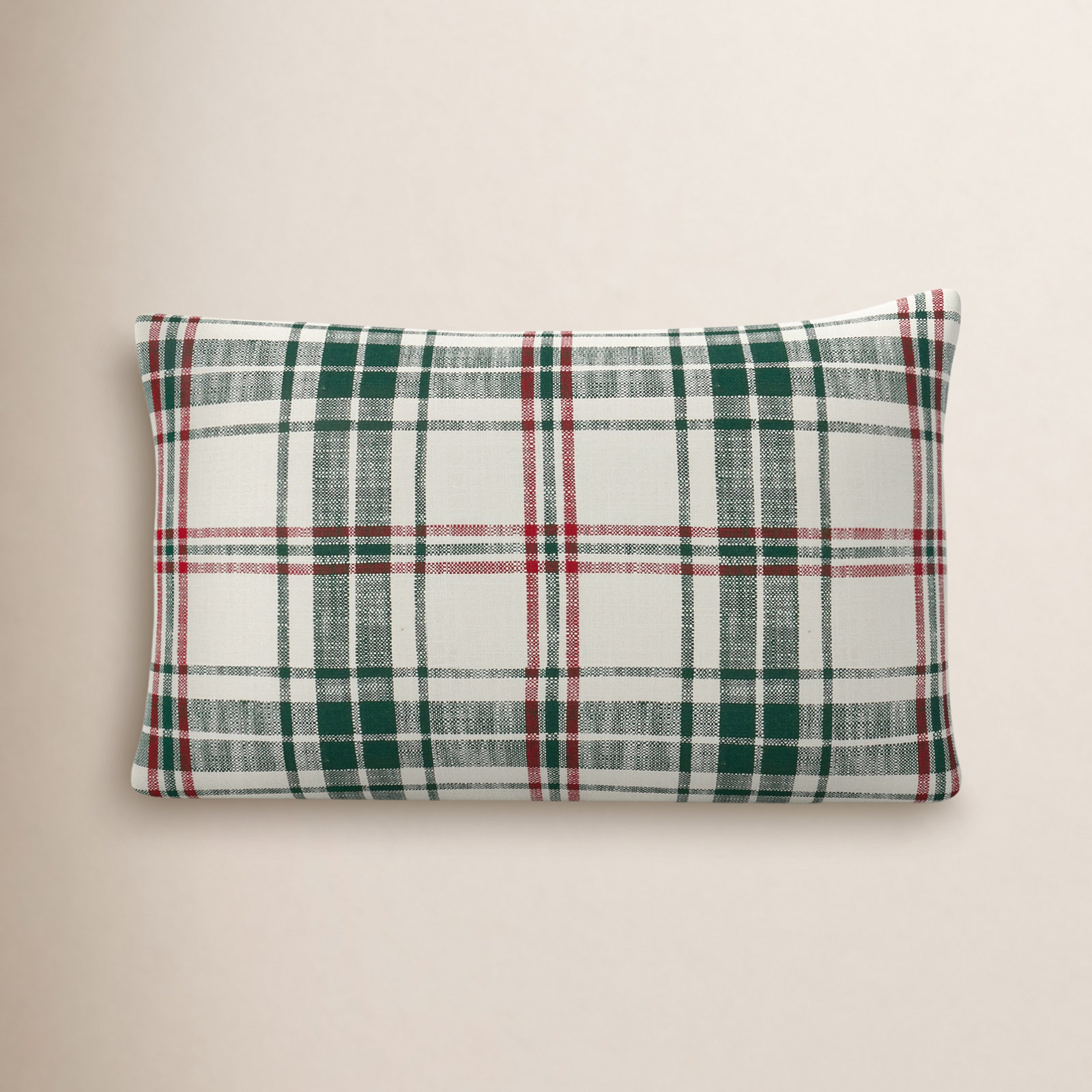 Keta Plaid Cotton Lumbar Throw Pillow, Down Blend