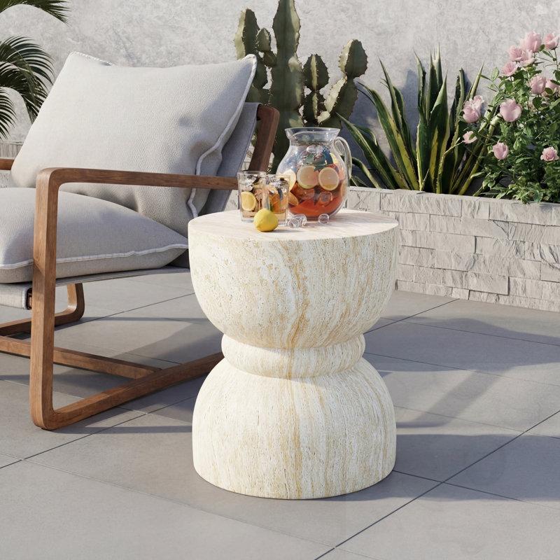 Table d'appoint ronde en béton pour l'extérieur, Beige/Yellow