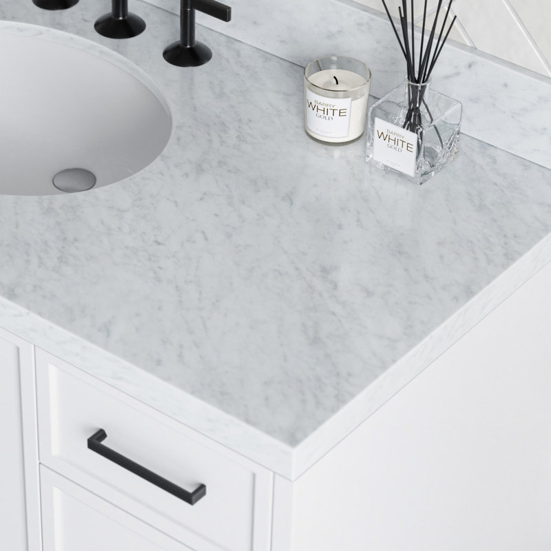 ARIEL Kelly 49 Single Sink Bathroom Vanity with Italian Carrara Marble Top, White, 49"