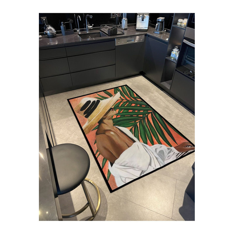 Tapis décoratif moderne et vert à motif de feuilles lavables, Sous-tapis rectangulaire 3 pi 11 po x 5 pi 11 po i