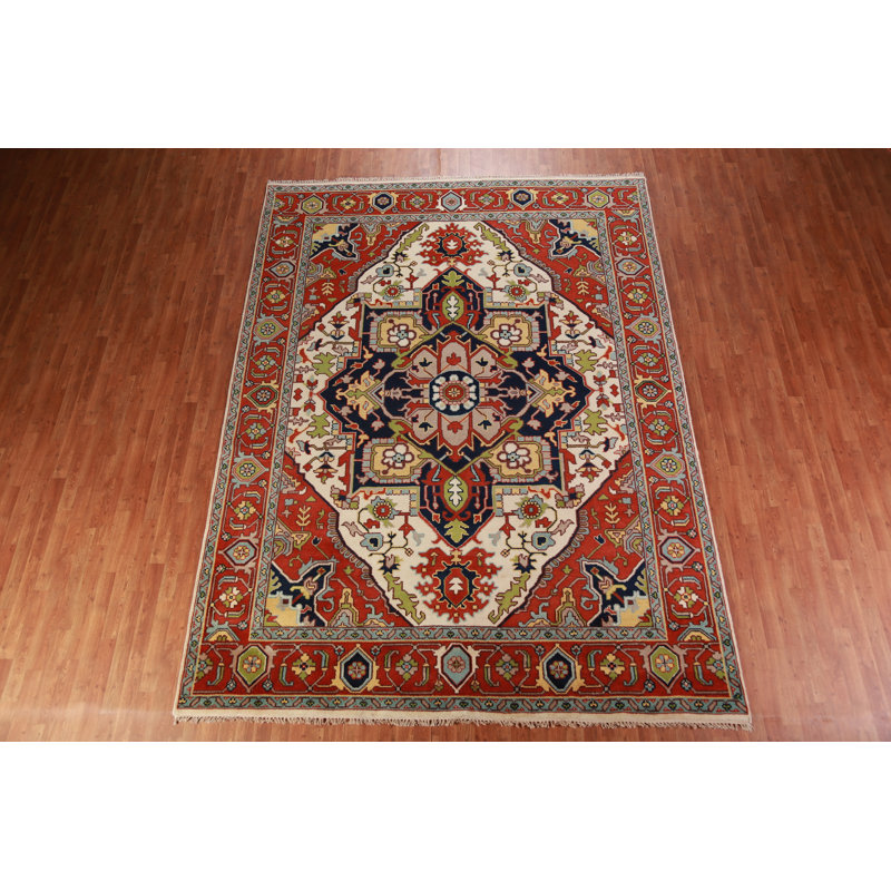 Tapis oriental ivoire en laine Medallion