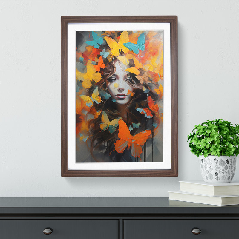Butterfly Contemporary - Framed Print, 34cm H x 25cm W x 2cm D, Walnut Framed