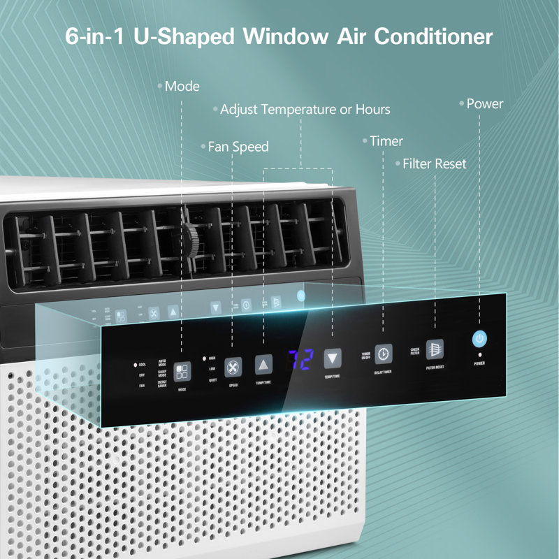  12,000 Btu U-shaped Window Air Conditioner - Ultra Quiet 45db, Cools 550 Sq.ft, 6 Modes & Remote Control, Energy Saving With Sleep Mode & Auto Temp Sensor