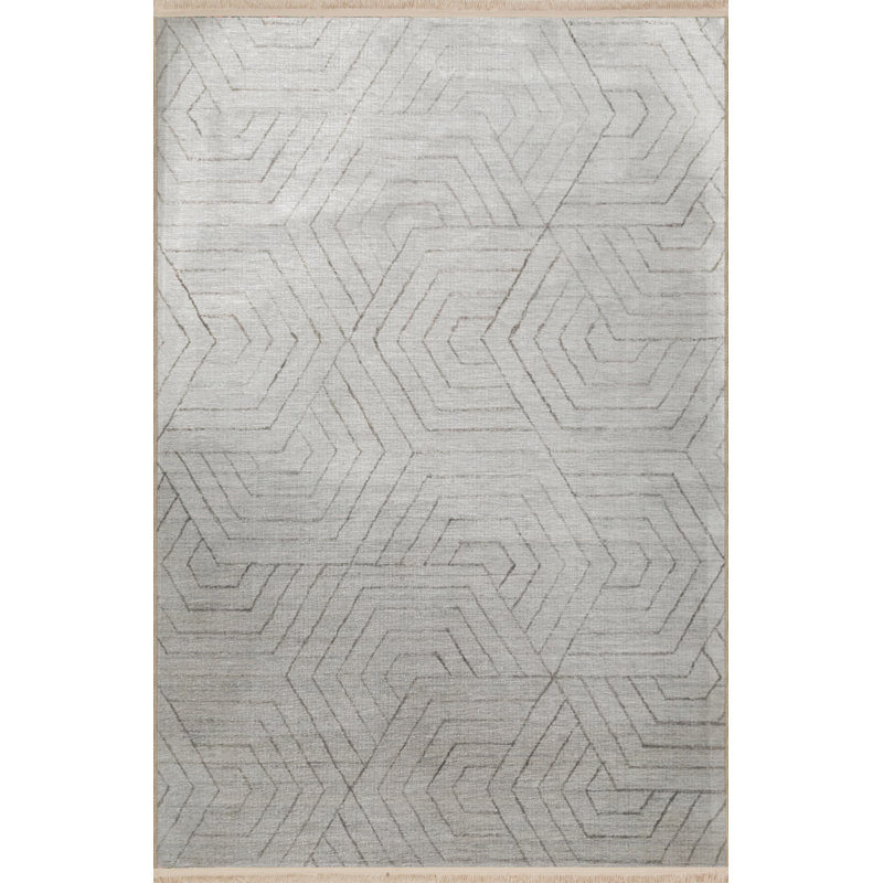 Tapis beige en polypropylène à imprimé numérique Vittorina, Rectangle 4 pi 8 po x 6 pi 7 po
