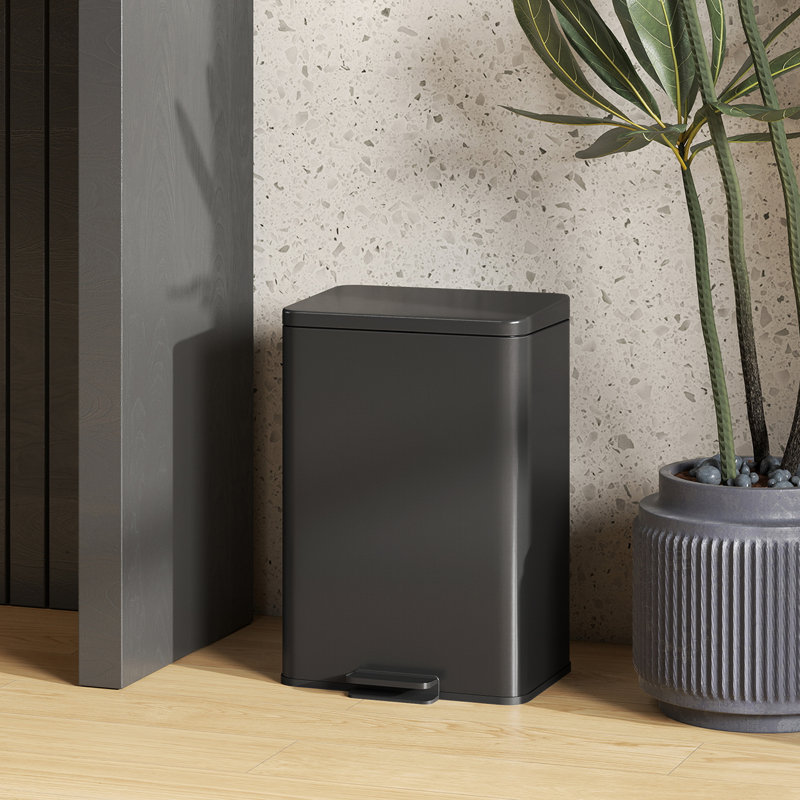 Pedal Bin with Soft-Close Lid, 20L Stainless Steel Kitchen Bin, Black