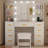 Adriel 55.1"h Makeup Vanity Desk With 9 Drawers, Glass Top & Power Outlet