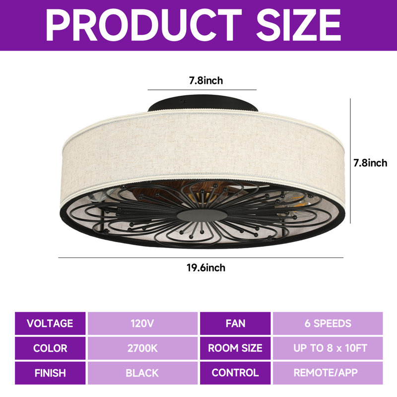 19.6'' Ceiling Fan with Light Kit and Remote Control Included, Black/Bronze, Bulb