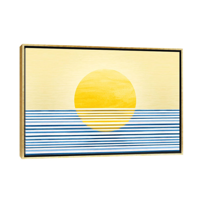 Sunset II-impression d’art graphique abstraite, Pas de tapis, H 40 po x l 60 po x 1,5 po, Toile encadrée d'or