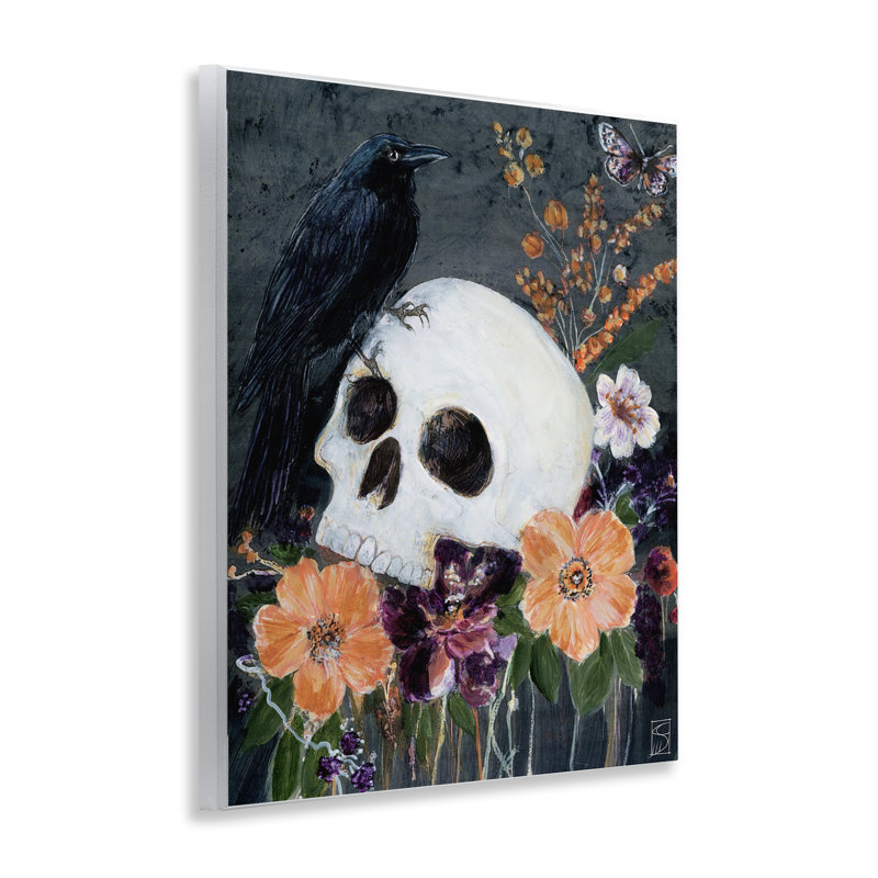 Plaque d'Halloween fleurs et crâne d'Halloween, design par Sara Culpepper