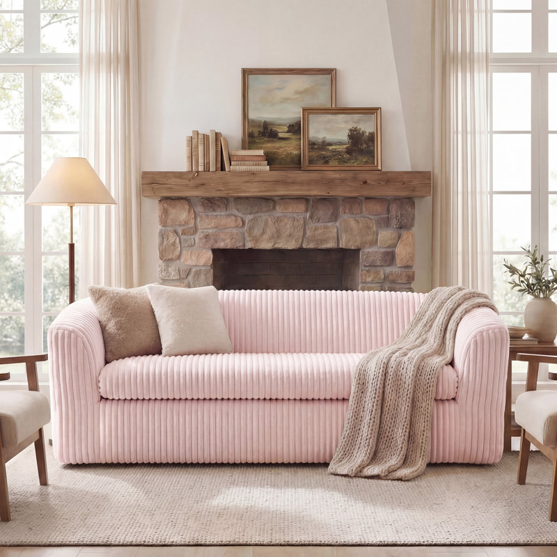 Canapé rembourré en velours côtelé Boneless, H 27,6 po x l 74,8 po x P 31,5 po, Rose