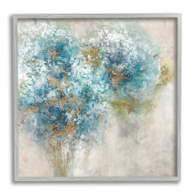Peinture abstraite d'hortensias encadrée sur bois par Leah Rei, peinture