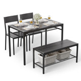 Tamajah 4-Person Dining Table Set with 2 Chairs and Storage Bench for Small Spaces