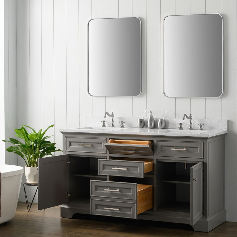 Thompson 60" W Double Vanity, Gray/Brushed Nickel