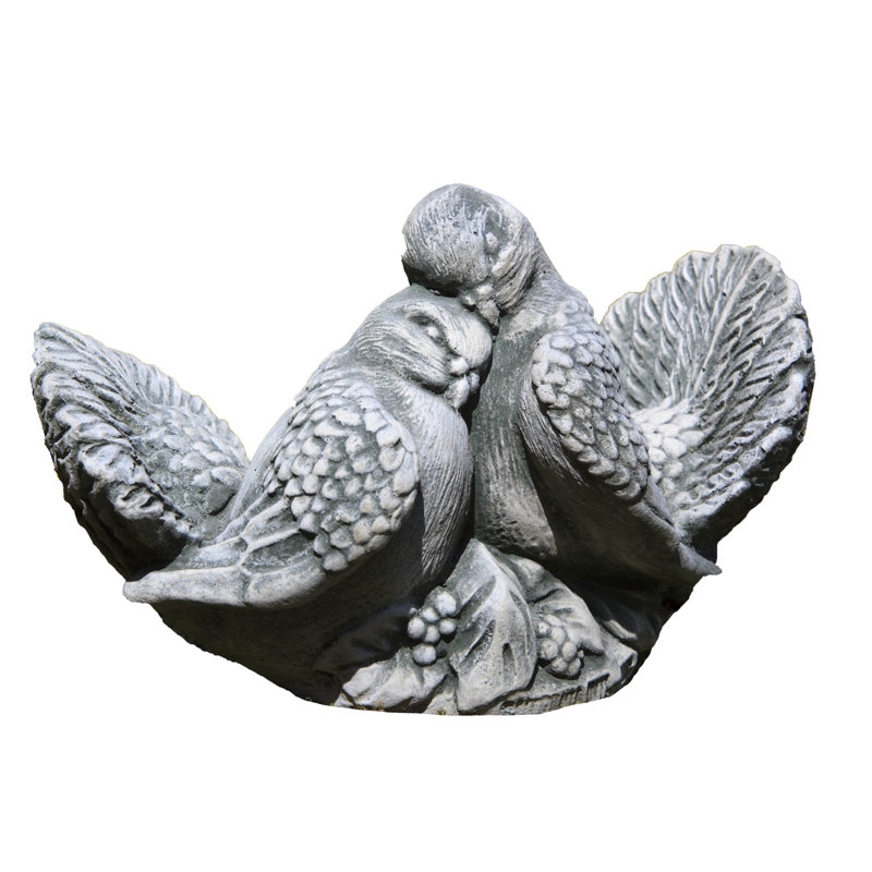 Dove Pair Statue, Aged Limestone