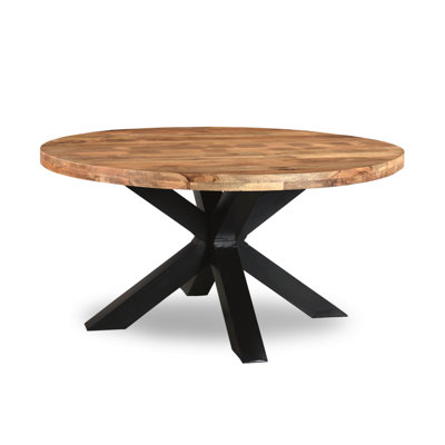 Table de salle à manger ronde Milano en bois massif de 47 po avec pieds en fer
