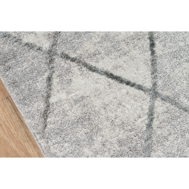 Tapis gris à motif géométrique Northwick, Tapis de couloir 2 pi 3 po x 7 pi 6 po